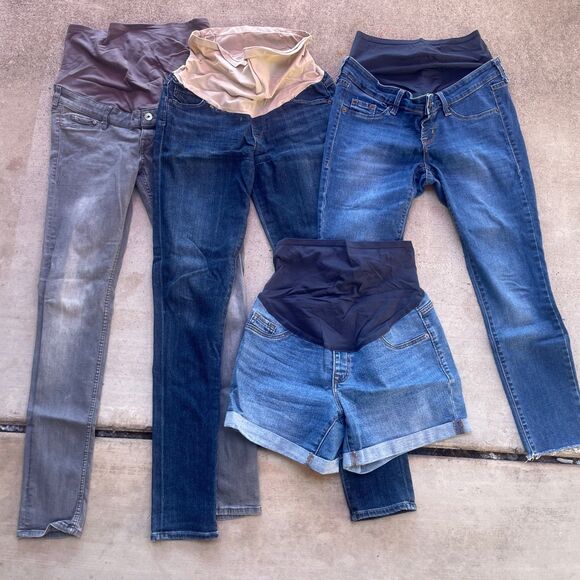Lot of 4 Maternity items Pants Jeans Shorts Super Cute H&M C of H Old Navy Sz 4 - Picture 1 of 16
